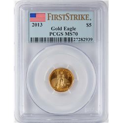 2013 $5 American Gold Eagle Coin PCGS MS70 First Strike