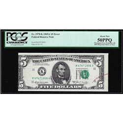 1969A $5 Federal Reserve Note Misaligned Face Printing ERROR w/ BEP Mark PCGS About New 50PPQ