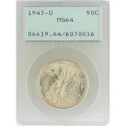 1943-D Walking Liberty Half Dollar Coin PCGS MS64 Old Green Rattler