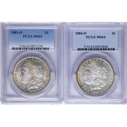 Lot of 1883-O & 1884-O $1 Morgan Silver Dollar Coins PCGS MS64