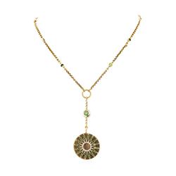 18KT Rose Gold 5.33 ctw Tsavorite, White and Green Diamond Necklace