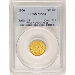 1906 $2 1/2 Liberty Head Quarter Eagle Gold Coin PCGS MS63