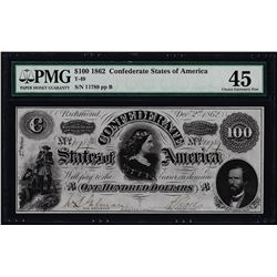 1862 $100 Confederate States of America Note T-49 PMG Choice Extremely Fine 45