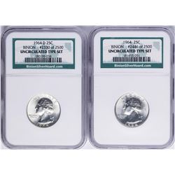 Lot of (2) 1964 & 1964-D Washnigton Quarter Coins NGC Uncirculated Binion Hoard