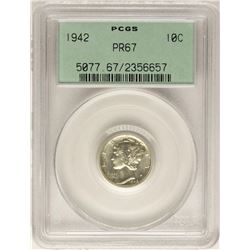 1942 Proof Mercury Dime Coin PCGS PR67 Old Green Holder