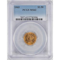 1905 $2 1/2 Liberty Head Quarter Eagle Gold Coin PCGS MS62