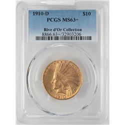 1910-D $10 Indian Head Eagle Gold Coin PCGS MS63+