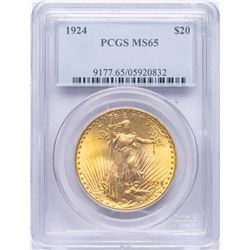1924 $20 St. Gaudens Double Eagle Gold Coin PCGS MS65