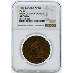 1857 Canada Penny PC-6D Coin NGC AU58BN