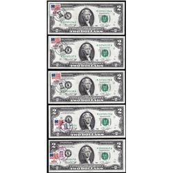 Lot of (5) 1976 $2 Federal Reserve Notes Dallas First Day Stamps