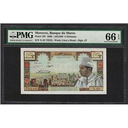 1969 Banque du Maroc Morocco 5 Dirhams Note Pick# 53f PMG Gem Uncirculated 66EPQ