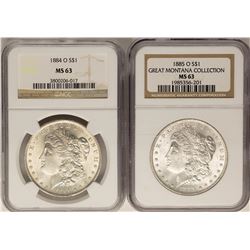 Lot of 1884-O & 1885-O $1 Morgan Silver Dollar Coins NGC MS63