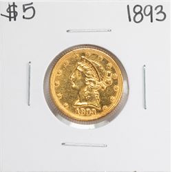 1893 $5 Liberty Head Half Eagle Gold Coin