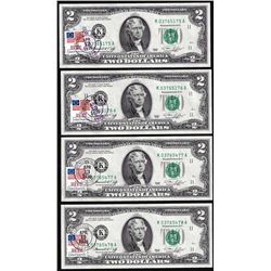 Lot of (4) Consecutive 1976 $2 Federal Reserve Notes Dallas First Day Stamps
