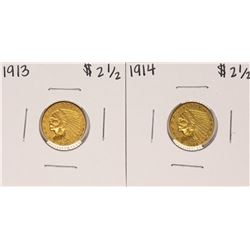 Lot of 1913-1914 $2 1/2 Indian Head Quarter Eagle Gold Coins