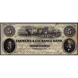1850 $5 Farmers & Exchange Bank Charleston, SC Obsolete Note