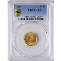 1905 $2 1/2 Liberty Head Quarter Eagle Gold Coin PCGS MS62