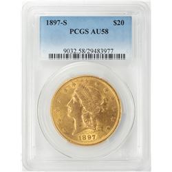 1897-S $20 Liberty Head Double Eagle Gold Coin PCGS AU58