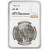 Image 1 : 1925 $1 Peace Silver Dollar Coin NGC MS63