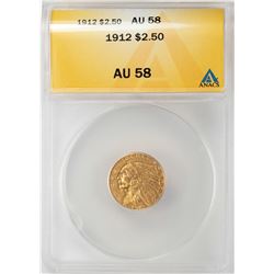 1912 $2 1/2 Indian Head Quarter Eagle Gold Coin ANACS AU58