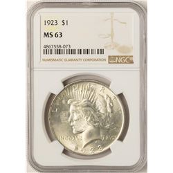 1923 $1 Peace Silver Dollar Coin NGC MS63