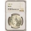 Image 1 : 1923 $1 Peace Silver Dollar Coin NGC MS63