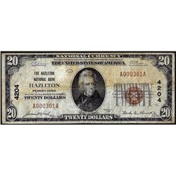 1929 $20 Hazleton NB Hazleton, PA CH# 4204 National Currency Note