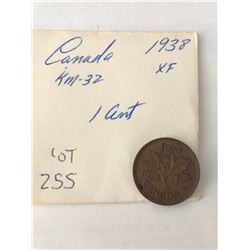 1938 Canada 1 Cent in Extra Fine Grade