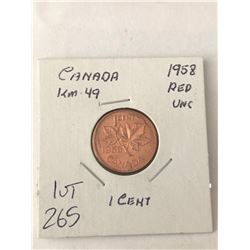 1958 Canada 1 Cent Red UNC High Grade Coin