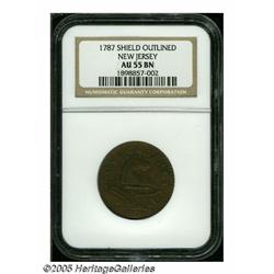 1787 COPPER New Jersey Copper, Outlined Shield AU