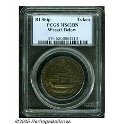1778-1779 TOKEN Rhode Island Ship Token, Wreath B