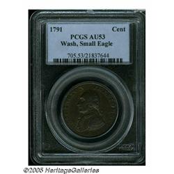 1791 1C Washington Small Eagle Cent AU53 PCGS. Ba