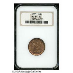 1855 1/2 C MS64 Red NGC. B-1, C-1, R.1. Nicely st