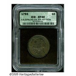 1793 1C Wreath Cent--Vine and Bars--XF40 ICG. S-6