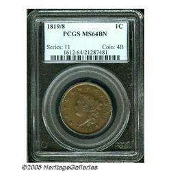 1819 1C Large Date MS64 Brown PCGS. N-2, R.1. Mis