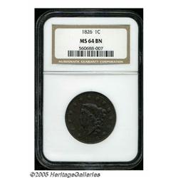 1826 1C MS64 Brown NGC. N-6, R.2. Lovely rich-bro