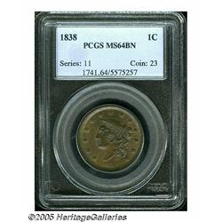 1838 1C MS64 Brown PCGS. N-6, R.1. The Choice sur