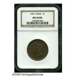1857 1C Large Date MS65 Brown NGC. N-1, R.1. Mint