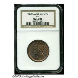 1857 1C Small Date MS65 Red and Brown NGC. N-4, R