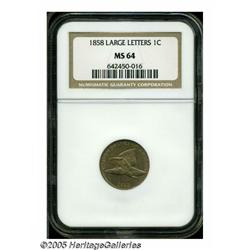 1858 1C Large Letters MS64 NGC. Attractive sand-c