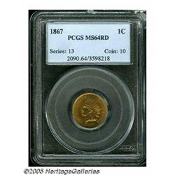 1867 1C MS64 Red PCGS. Bright orange-gold surface