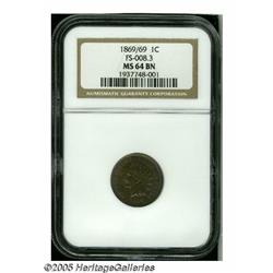 1869/69 1C MS64 Brown NGC. FS-008.3, Snow-3a. Ric
