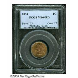 1874 1C MS64 Red PCGS. The vibrant, frosty surfac