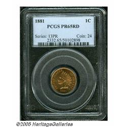 1881 1C PR65 Red PCGS. Lovely sandy-red surfaces 