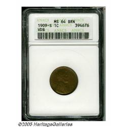 1909-S VDB 1C MS64 Brown ANACS. This near-Gem is 