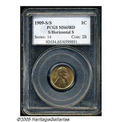 1909-S 1C S Over Horizontal S MS65 Red PCGS. FS-0