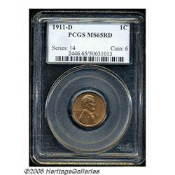 1911-D 1C MS65 Red PCGS. Reddish-pink color with 