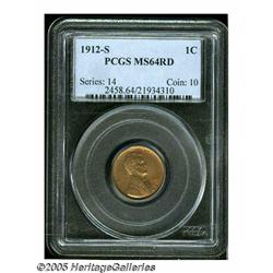 1912-S 1C MS64 Red PCGS. Lovely soft red color, a