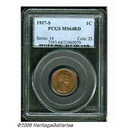 1917-S 1C MS64 Red PCGS. Bright cherry-red surfac