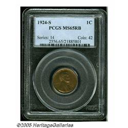 1924-S 1C MS65 Red and Brown PCGS. Well detailed 